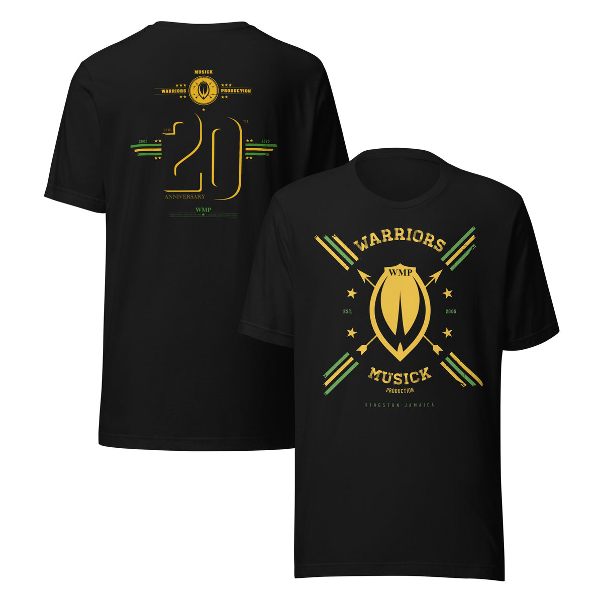 Warriors Musick 20th Legacy Tee, front and back